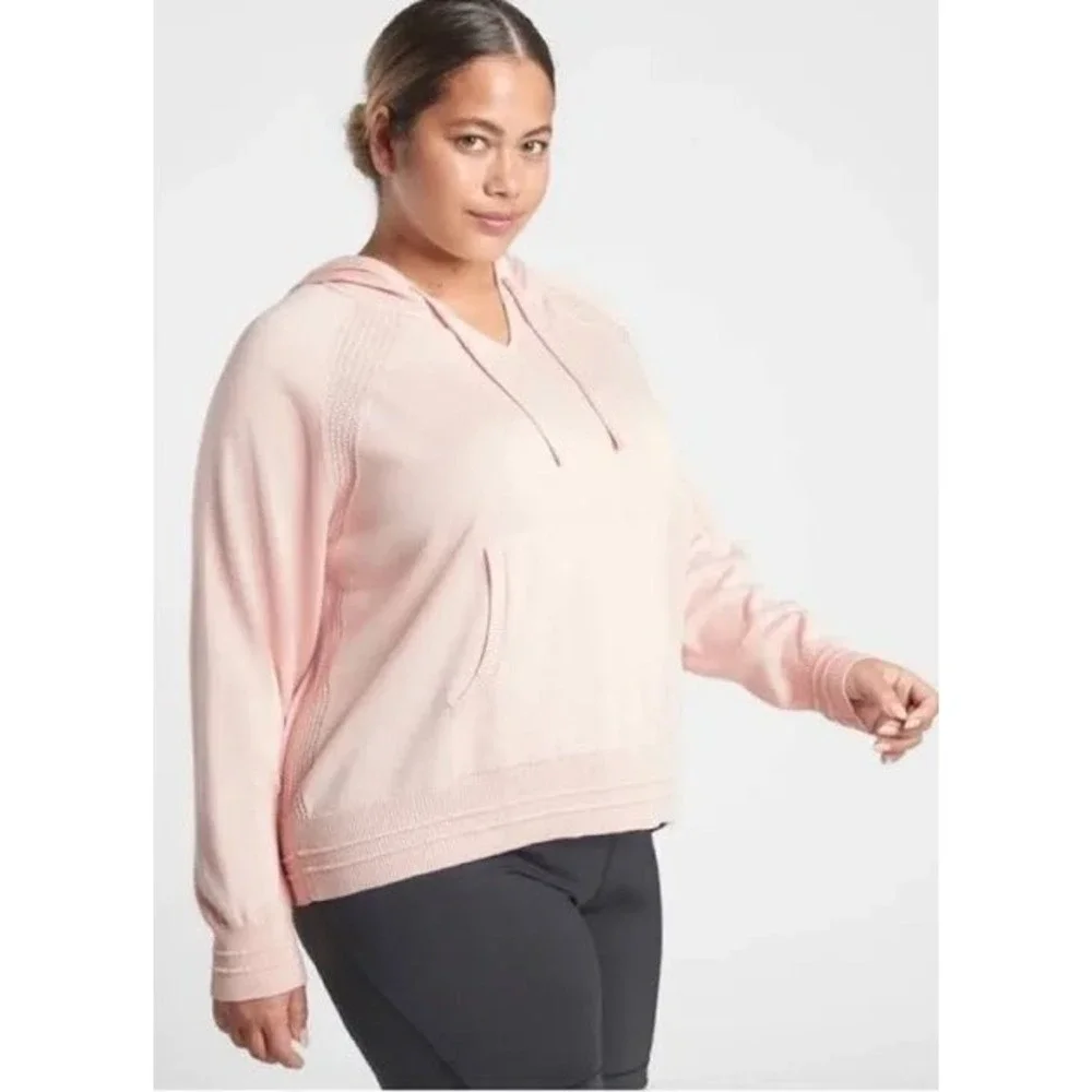 Athleta Evergreen Sweater‎ Hoodie in Orchid Pink V-Neck Mesh Raglan 3X